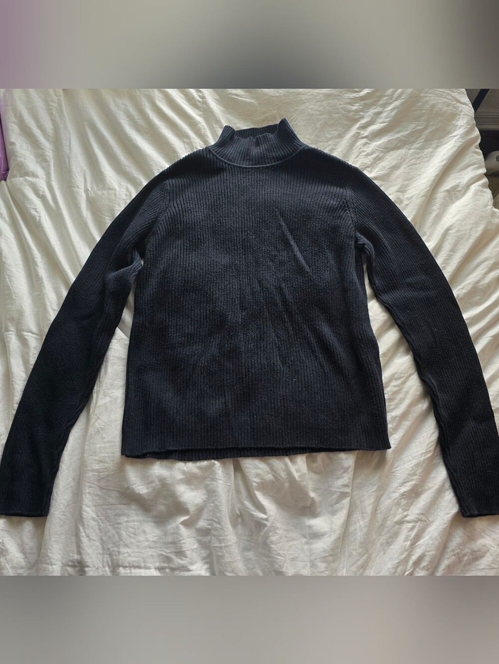 Calvin Klein Jeans Women's Dark Navy Ribbed 100% Cotton Mock Neck Sweater